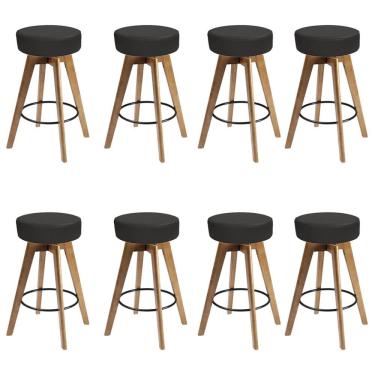 Imagem de Kit 08 Banqueta Alta Redonda Giratória Elsa Madeira Sintético Cinza