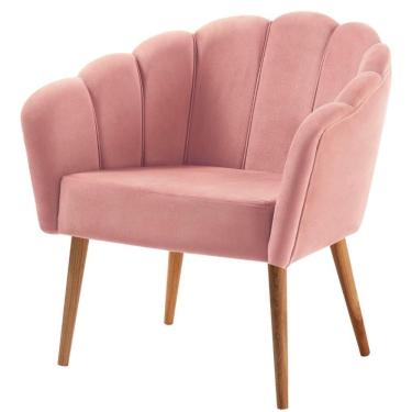 Imagem de Poltrona Petala Slim Daf Móveis Em Madeira Eucalipto Espuma D28 Veludo Rosa Base Madeira Tauari