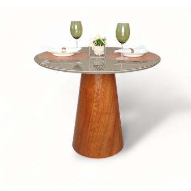 Imagem de Mesa De Jantar Redonda 4 Lugares Tampo Com Vidro Cairo Fendi