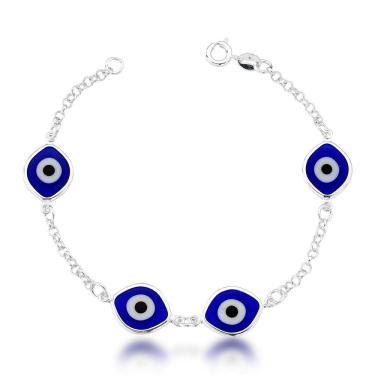 Imagem de Pulseira 4 Olho Grego Azul Escuro Grande Prata 925 - 18cm
