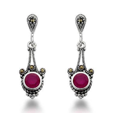Imagem de Brinco Médio Bali Com Pedra Natural Prata 925 - Rubi