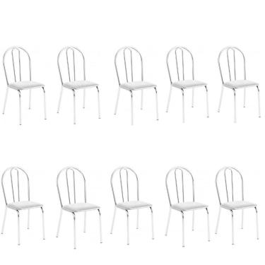Imagem de Kit 10 Cadeiras Lisboa Cromada Para Cozinha Ou área Gourmet-assento Sintético Branco