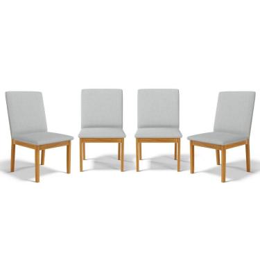 Imagem de Kit Com 4 Cadeiras Daniela Madeira Maciça Estofada Para Mesa De Jantar Linho Cinza 407