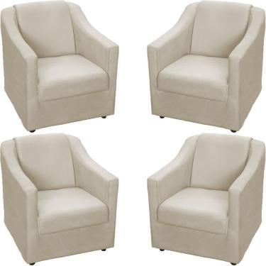 Imagem de Kit 4 Poltronas Mila Pé De Plástico Cromado - Bege Suede