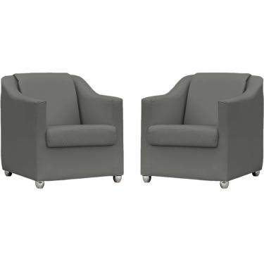 Imagem de Kit 2 Poltronas Mila Corino Cores Pé De Plástico Cromado - Cinza Corino