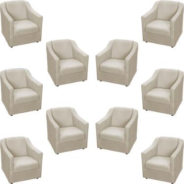 Imagem de Kit 10 Poltronas Decorativa Mila Pé De Plástico Cromado - Bege Suede