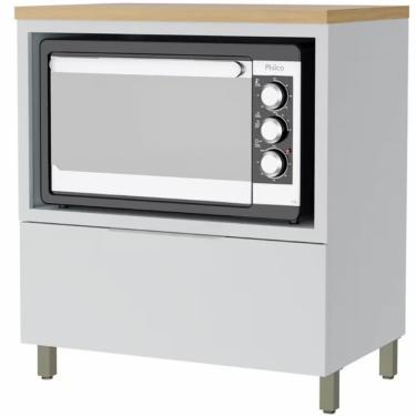 Imagem de Balcão Nesher Marquesa Em Mdf 15mm Nicho Para Micro-ondas Branco Com Nature