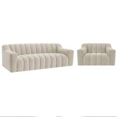 Imagem de Kit 1 Sofá 180cm 2 Poltrona Luxo Recepção Sala Elegance Bouclé Cor Bege