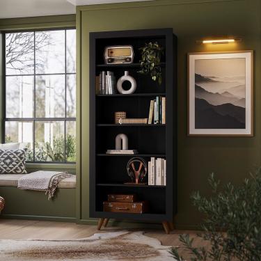 Imagem de Estante Para Livros 6 Prateleiras Retrô Preto Fosco