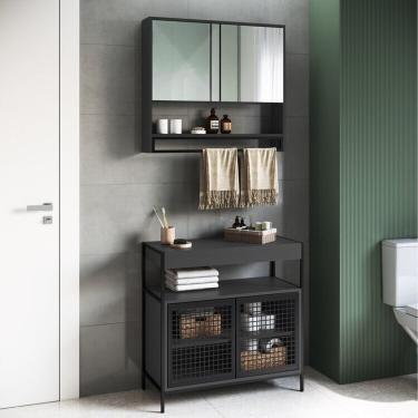 Imagem de Gabinete De Banheiro Industrial De Chão 80cm P1038 Sem Cuba E Espelheira Preto Grafite