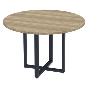 Imagem de Mesa De Reunião Redonda P25 Pandin 110 Cm (largura) Tampo Mdp Noce Naturalle Pé Aço Tubular Azul De