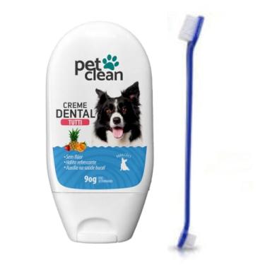 Imagem de Kit Escova de Dente e Creme dental Tutti Frutti Pet Clean 90g Previne Mau Hálito Saude Bucal de Cães