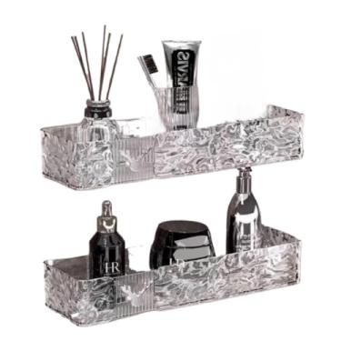 Imagem de Conjunto de 2 porta-shampoo de acrílico Prateleira retangular sem furos para banheiro Prateleiras estilo Glacier (Retangular transparente-1 peça)