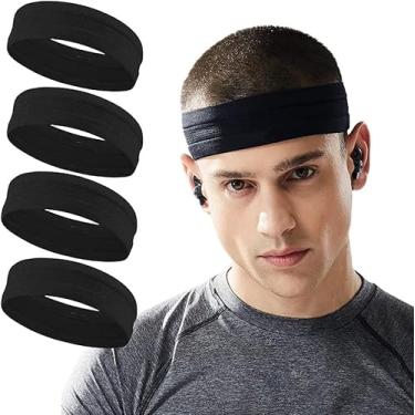 Imagem de Calbeing Faixas de cabeça antiderrapantes para mulheres, masculino, faixa de silicone aderente para yoga, elástico macio para corrida, absorve o suor, faixa de exercícios elástica leve, esportes esportivos para academia de ginástica em ambientes internos, B-2 Black Workout Sweat Bands, One Size