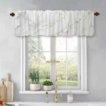 Imagem de Cortinas curtas de luxo douradas brancas modernas estilo vintage com bolso para varão para sala de estar, cozinha, quarto, banheiro, janela, tratamento de poliéster 137 x 45 cm