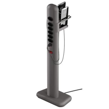 Imagem de OCTOO, EasyPlug, Extensão elétrica tipo totem vertical com 6 tomadas + 1 USB-C + 1 USB com suporte para até 4 celulares - Titanium