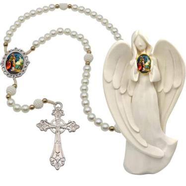Imagem de Terço Oraçao Luxo com Imagem Anjo Tres Reis Magos Decoração Casa Capel