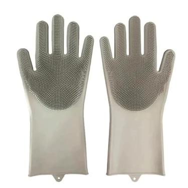 Imagem de Luvas De Silicone MáGicas Multiuso Para Lavar LouçA De Animais De EstimaçãO E Carros, Um Par(CINZA)