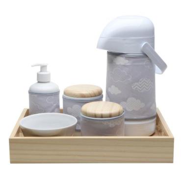 Imagem de Kit Higiene Moderno Nuvem Cinza Quarto Bebê Infantil - Potinho de mel