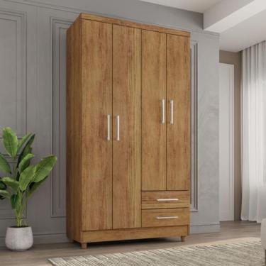Imagem de Guarda Roupa Pequeno 90cm 4 Portas e 2 Gavetas Madri cor Cedro - Rud R