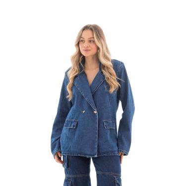 Imagem de Blazer Jeans Feminino Arauto Oversized Com Ombreira