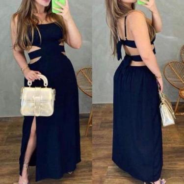 Imagem de Vestido feminino longo recorte na cintura viscose - Filó Modas, g, Pre