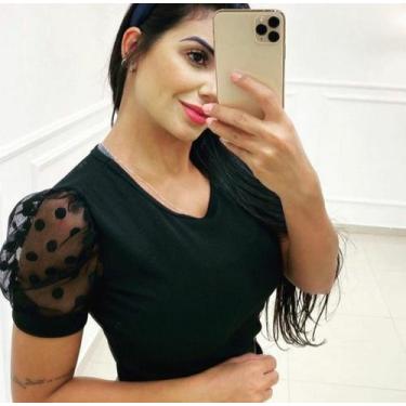 Imagem de blusa feminina gola rasa manga curta em tule - moda filo