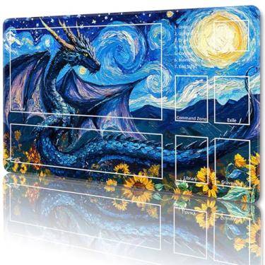 Imagem de MTG Playmat with Zones Magic Card Playmat Game Mat,TCG & CCG Card Games Mat with Free Storage Bags Size 24 x 14 Inches (with Zones,Dragon1)