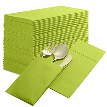Imagem de Pacote com 50 guardanapos de jantar descartáveis com sensação de linho com bolso embutido para talheres, pano pré-dobrado KIWI como guardanapos de papel para jantar, casamento ou festa [talheres não