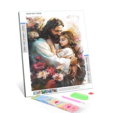 Imagem de MOER SKY Conjunto de pintura de diamante 5D Embracing The Little Angel para adultos Jesus Diamond Art para amantes de artesanato para decoração de quarto 30 x 40 cm
