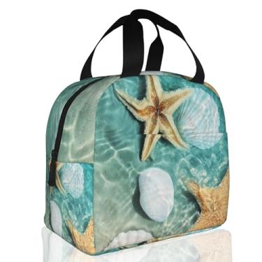Imagem de Lancheira isolada, estrela-do-mar e concha na praia, lancheira para estudantes escolares, meninos, meninas, lancheira pequena à prova de vazamento para adultos, homens e mulheres, lancheira