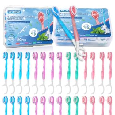 Imagem de Pacote com 40 mini escovas de dentes descartáveis com pasta de dente, raspador de língua, fio dental, 5 em 1, escova de dentes portátil para viagem, caixa embalada individualmente, pequena escova de