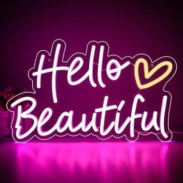 Imagem de attneon Placa De Neon Rosa Hello Beautiful Para Decoração De Parede, Linda Placa De Neon Led Para Decoração De Parede De Quarto De Menina, Placa De Iluminação Para Meninas Para Decoração De Festa De A