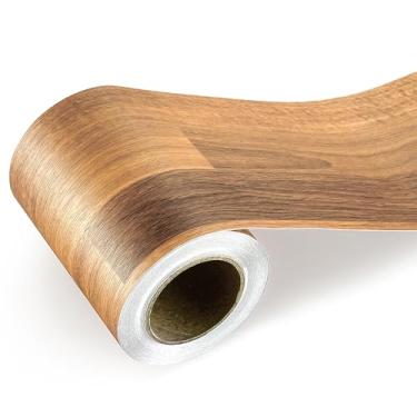 Imagem de HelloWall Moldura de espelho de banheiro de 7,6 cm x 15,2 m borda bloco de açougueiro borda de papel de parede descasque e cole bordas de fita de espelho de madeira rústica removíveis à prova d'água