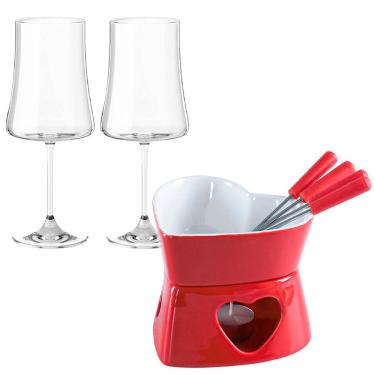 Imagem de Aparelho de Fondue e Taças de Vinho 560ml Pleasure Herstal Vermelho