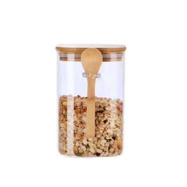 Imagem de Pote Vidro Hermético C/ Colher Bambu Café Açúcar Biscoito 2u - raleo