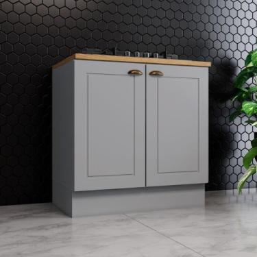 Imagem de Balcão 80cm para Cooktop com Tampo 2 Portas Americana Henn - Cinza/Nat