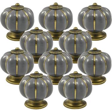 Imagem de Kit 10 Puxador de Porcelana Cerâmica Abóbora Gaveta Armário Móveis Retrô Vintage Colonial Cinza C1038 – Casa Nobile