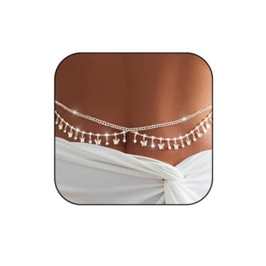 Imagem de Blindery Correntes de cintura banhadas a ouro, corrente de barriga em camadas, strass, joia de cintura corporal, biquíni de verão, praia, corrente para mulheres, normal, Liga metálica, Strass