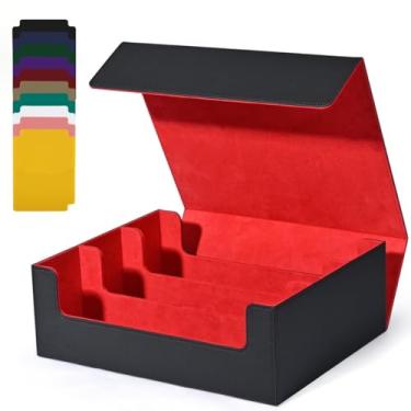 Imagem de UAONO Card Storage Box for Trading Cards, 1800+ PU Leather Commander Card Deck Case, Magnetic Closure Card Holder Fits for Magic Game Cards(Black&red)