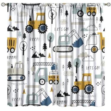 Imagem de Cortinas de janela blackout para carros de desenho animado, caminhões com desenho animado de carro, escavadeira, trator, para meninos e meninas, sala de estar, quarto, 53 cm (L) x 118 cm (C) 2 painéis