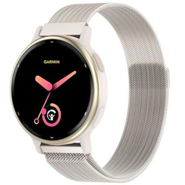 Imagem de Koazon Pulseira de relógio de malha de metal de 20 mm compatível com Garmin Forerunner 55/165/Vivoactive 5/6/Venu Sq 2, pulseira de aço inoxidável com fecho magnético de liberação rápida para