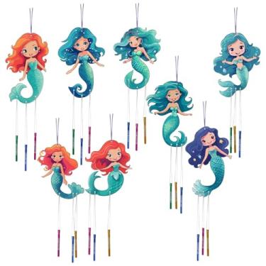 Imagem de CRASPIRE Pacote com 16 kits de sino de vento, faça você mesmo, faça sua própria sereia, sinos de vento, colorir, artesanato de páscoa de madeira para atividades de artesanato, aniversário, Natal