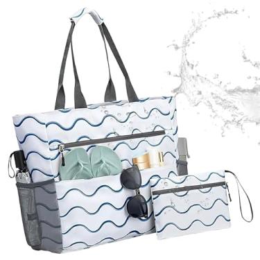 Imagem de Sacola de Praia Feminina,Bolsa de Praia Feminina com Porta-moedas | Tote Dobrável com Zíper Bolsa Externa para Trabalho Piscina Deslocamento Ginásio Piquenique Viagem Acampamento Férias Caminhada Diár