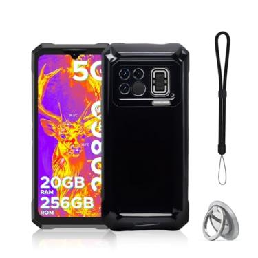 Imagem de NOUKAJU Capa para DOOGEE Fire 6 Max, capa protetora de TPU, função de suporte, suporte ajustável, antiqueda, à prova de choque, capa protetora para DOOGEE Fire 6 Max (preto)