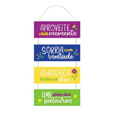 Imagem de Placa Decorativa Colorida com Corda Frase Motivacional 25x55 - Estúdio