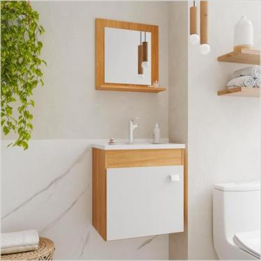 Imagem de Armário Gabinete e Espelheira P/ Banheiro 1Pt Iris 44cm Cinamomo Branc