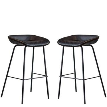 Imagem de Kit 2 Cadeira Banqueta Alta Com Assento Estofado em Couro Black Leathe