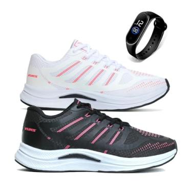 Imagem de Kit 2 Tenis Feminino Academia Caminhada Leve Confortavel Vuks com Relógio Digital (Preto e Branco, BR, Adulto, Numérico, 35)