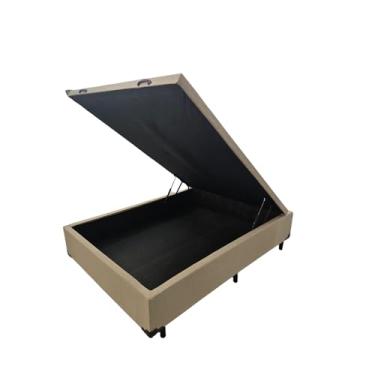 Imagem de Base Cama Box Bege Com Baú Casal Linho 1,38 X 1,88cm Reforçada - Madeira Eucalipto